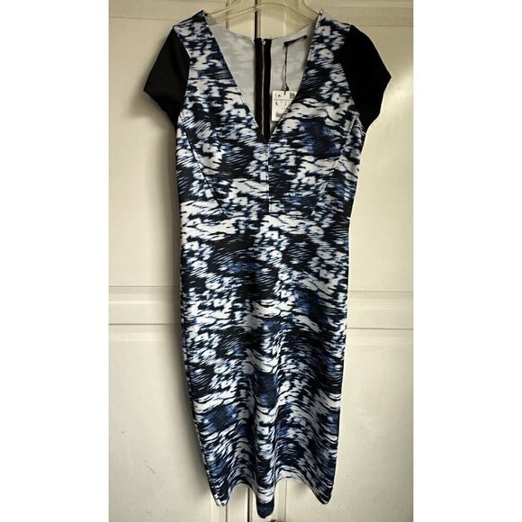 Zara Dress Womens Large W‎ and B Collection Bodycon Blue Black V Neck New - Picture 2 of 7